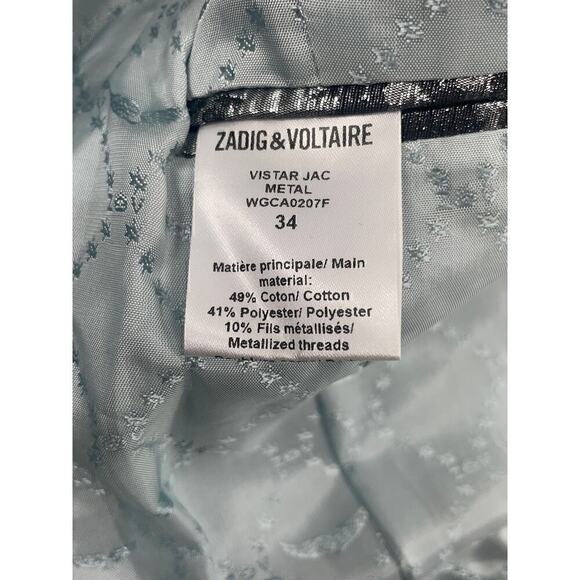 Zadig & Voltaire Metallic Jacket Womens XS Futuristic Edgy Maximalist Cyberpunk - Picture 10 of 12